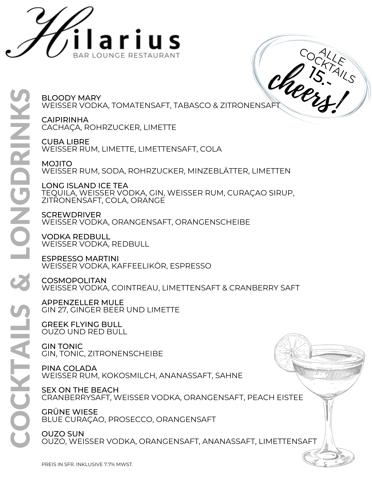 Cocktailkarte des Restaurants Hilarius